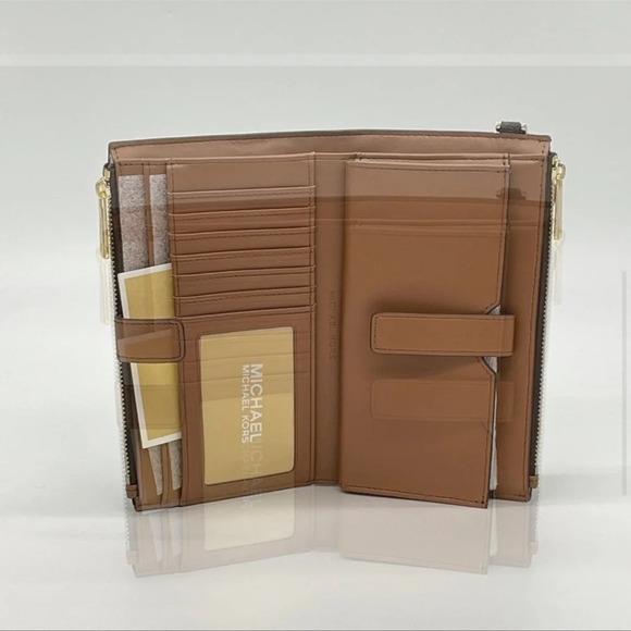 Michael Kors Large Double Zip Wallet Wristlet Brown/Gold - Picture 6 of 9